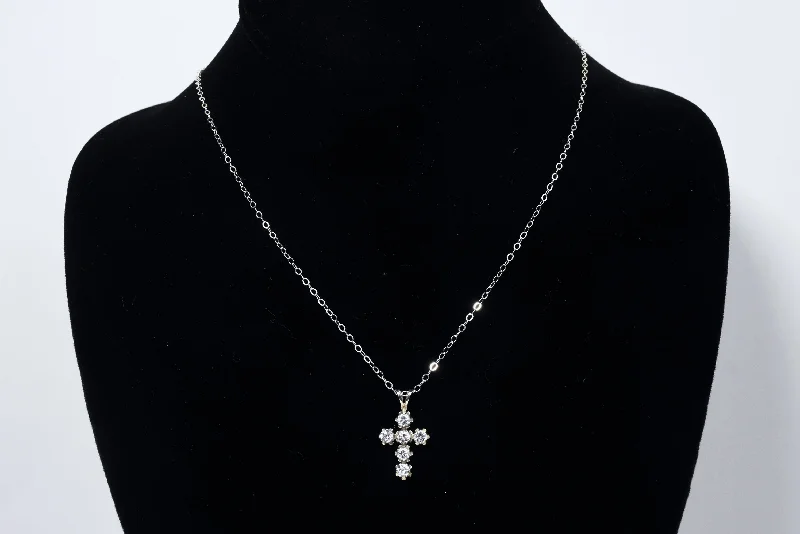 Ladies Necklaces with Green Grandidierite-Sterling Silver Rhinestone Crucifix on Sterling Silver Chain Necklace - 19"