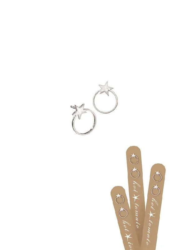 Ladies balanced harmony earrings -Hot Tomato Star Orbit Stud Earrings -  Stainless Steel with Worn Silver Finish