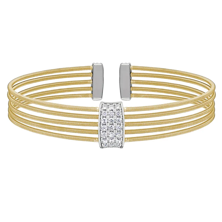 Ladies Bracelets with Fringe Spark-Gold Finish Sterling Silver Multi Cable Cuff Bracelet with Rhodium Finish Simulated Diamond Three Rows