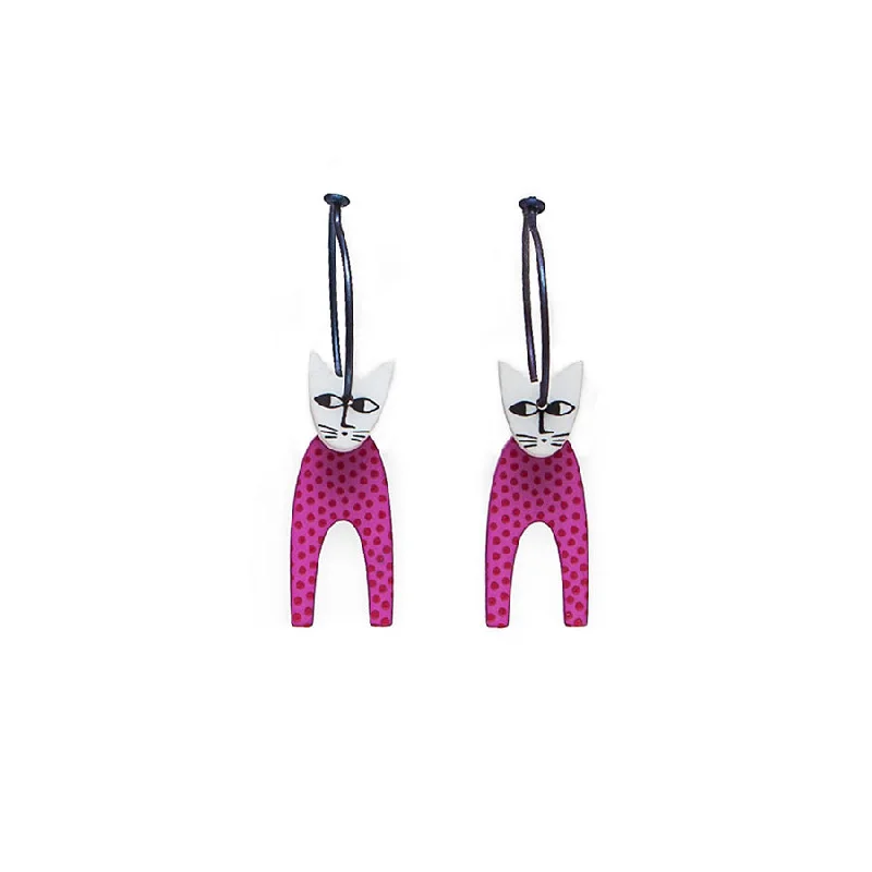 Ladies celebratory glow earrings -Lene Lundberg K-Form Pink Spotted Stylised Cat Earrings