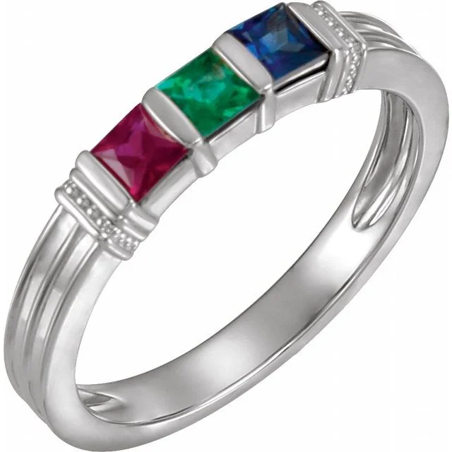 Ladies nature’s breath rings -Square Channel Set Intricate Side Family Birthstone Ring