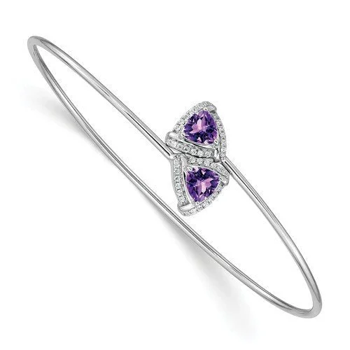 Ladies Bracelets with Spiral Shine-14KT WHITE GOLD 1.10 CTW AMETHYST & .17 CTW DIAMOND FLEX BANGLE