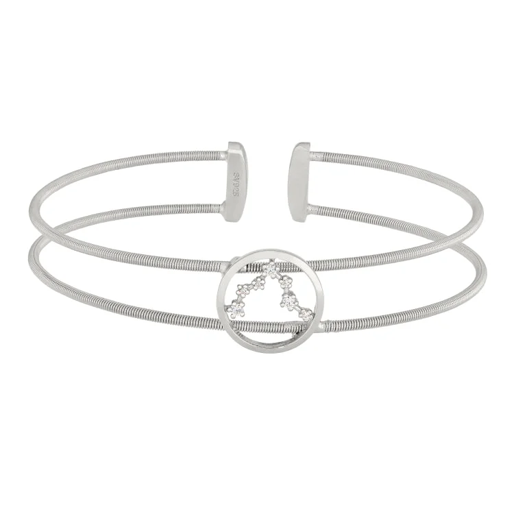 Ladies Bracelets with White Thaumasite-Rhodium Finish Sterling Silver Cable Cuff Constellation Bracelet with Simulated Diamonds - Pisces