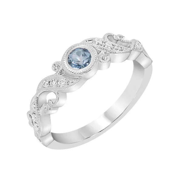 Ladies cosmic vision rings -14k White Gold Aquamarine Bezel and Diamond Filigree Ring