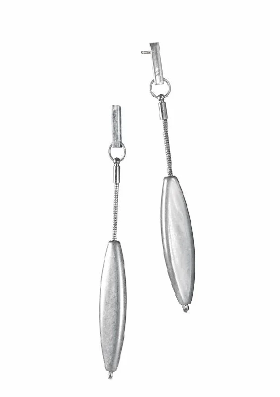 Ladies unicorn magic earrings -Hot Tomato Arrowhead Pendulum Drop Earrings in Worn Silver