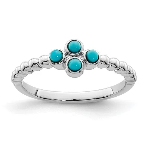 Ladies sandy coast rings -14k White Gold Beaded 4 Stone Turquoise Ring