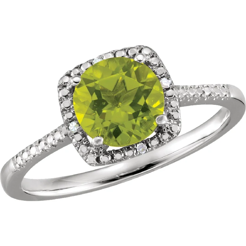 Ladies mermaid song rings -Sterling Silver Peridot & .01 CTW Diamond Halo-Style Ring - Size 8