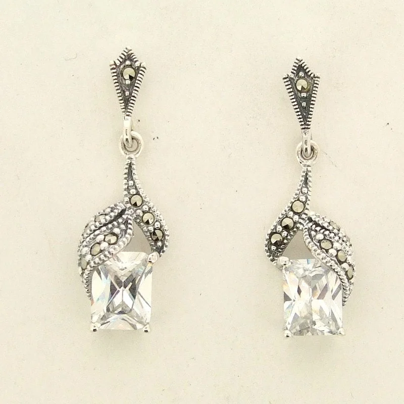 Ladies urban pulse earrings -Bridal Earrings Vintage Bride Wedding Silver Marcasite Crystal