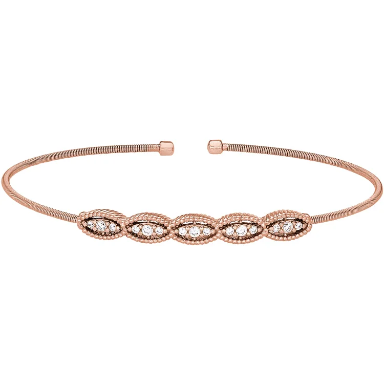 Ladies Bracelets with Compass Glow-Rose Gold Finish Sterling Silver Cable Cuff Bracelet with Five Simulated Diamond Marquise Shapes