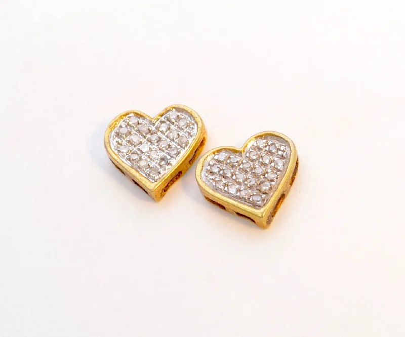 Ladies refined sleek earrings -Sterling Silver/Gold Plated Heart-Shaped Diamond Post Earrings