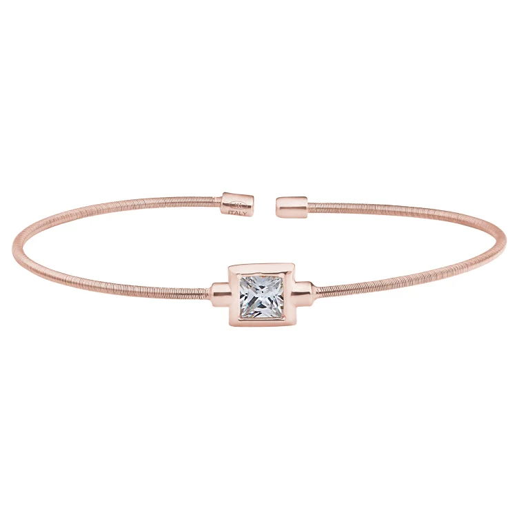 Ladies Bracelets Infinite Spark-Rose Gold Finish Sterling Silver Cable Cuff Bracelet with Princess Cut Simulated Diamond Birth Gem