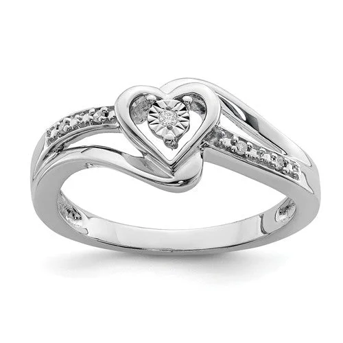 Ladies hopeful light rings -Sterling Silver Genuine Diamond Heart Ring