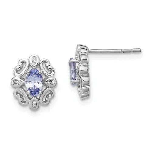 Ladies Valentine’s passion earrings -Sterling Silver Diamond & Tanzanite Oval Earrings