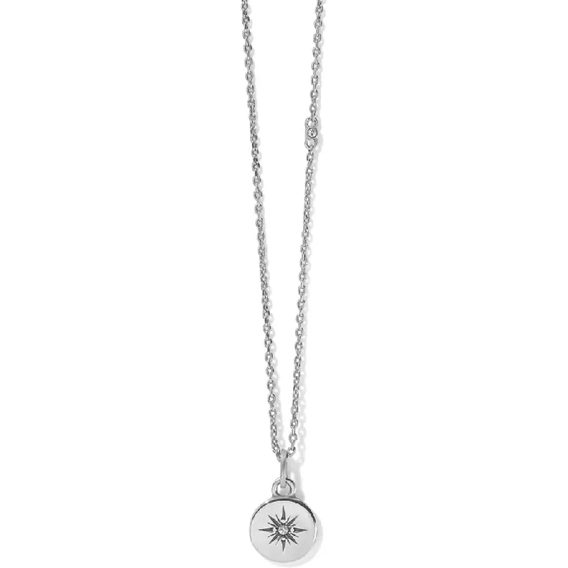 Ladies Necklaces with Crimson Zincite-Brighton : Voyage Mini Compass Necklace in Silver