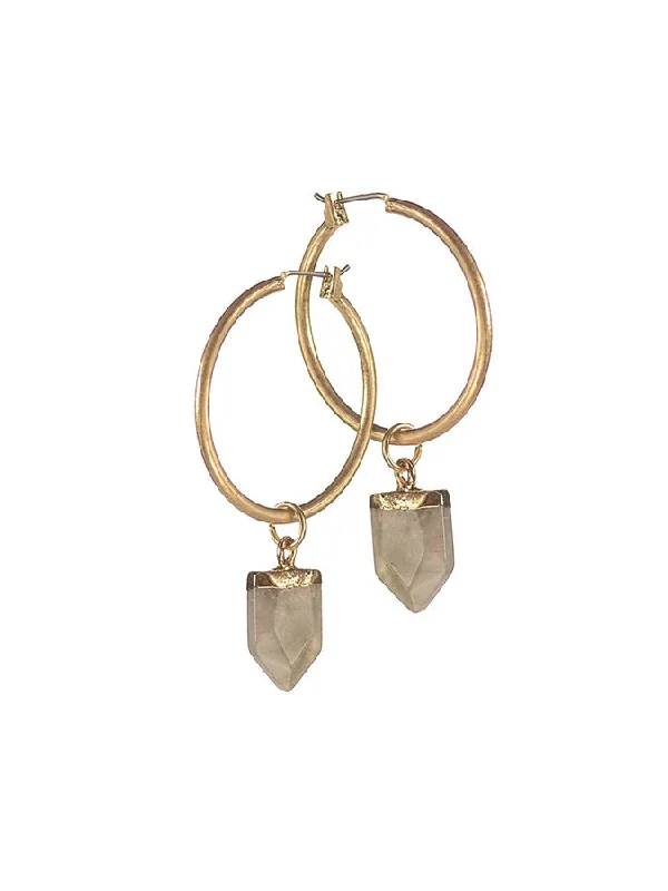 Ladies heirloom treasure earrings -Hot Tomato Stone Drop on Hoop Earrings -  Stone/Worn Gold