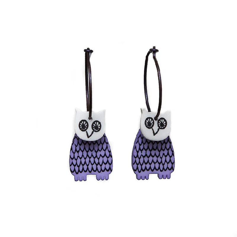 Ladies 10K gold stud earrings -Lene Lundberg K-Form Lilac Owl Earrings