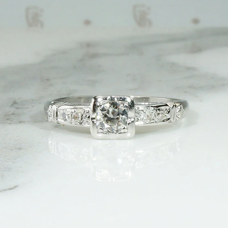 Mixed metal engagement rings -Elegant Old European Cut Diamond & Platinum Engagement Ring