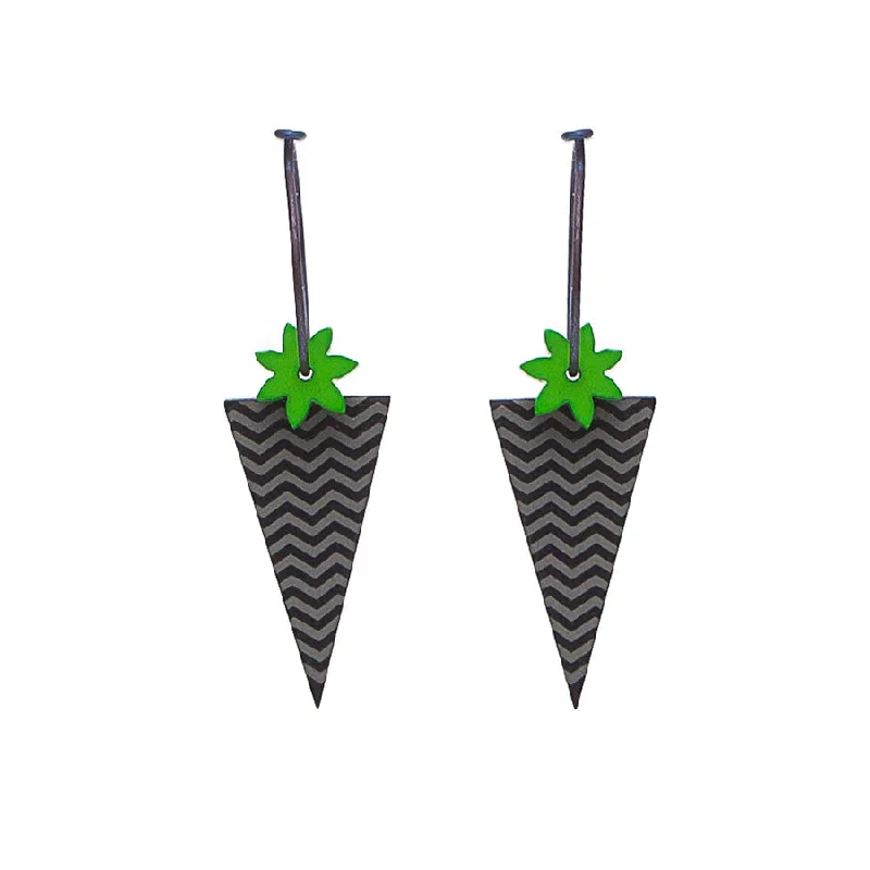 Ladies harmonious blend earrings -Lene Lundberg K Form Inverted Triangle and Green Flower Earrings