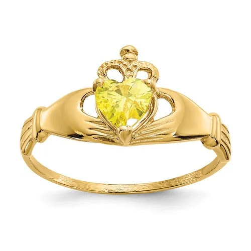 Ladies oceanic shell rings -14k Yellow Gold Yellow Heart Polished Claddagh Ring