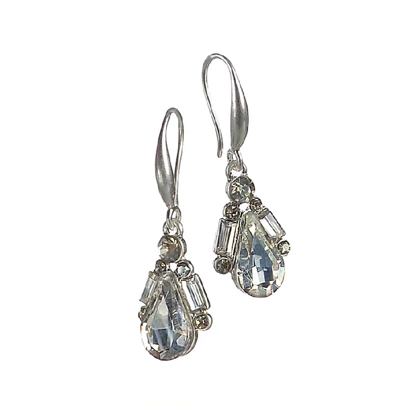 Ladies sunbeam glow earrings -Hot Tomato Debutante Delight Clear Crystal Drop Earrings in Silver