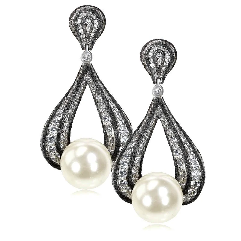 Ladies futuristic gleam earrings -Gold Twist Earrings With Pearl & White Diamonds