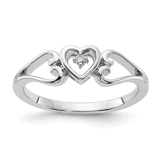 Ladies triangle drop rings -Genuine Diamond Triple Heart Ring