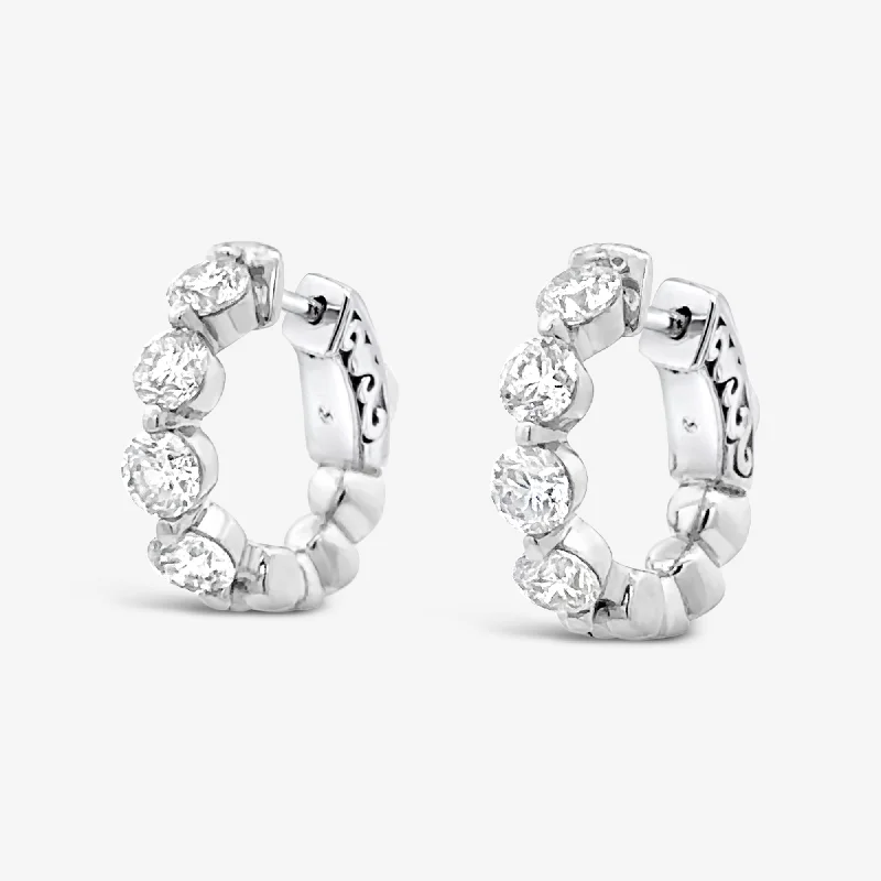 Ladies blossoming spring earrings -Shared Prong 1.50CT Diamond Huggie Earrings