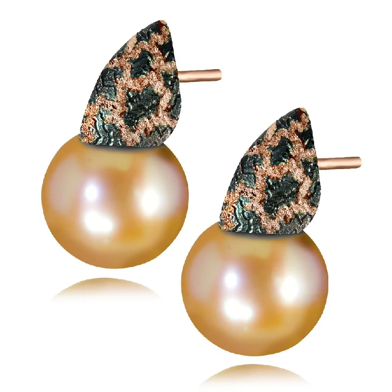 Ladies versatile drop earrings -Gold Earrings with Freshwater Peach Pearls