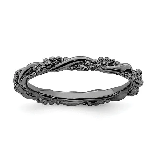 Ladies inscribed personalized rings -Sterling Silver Stackable Expressions Black Plated Twist Ring