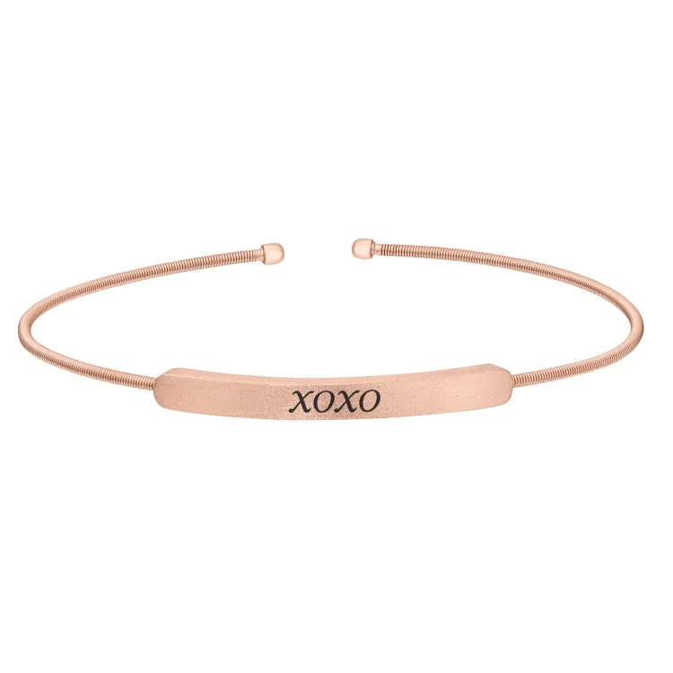 Ladies Bracelets for Gala Shine-Rose Gold Finish Sterling Silver Cable Cuff Bracelet With Name Plate - XOXO