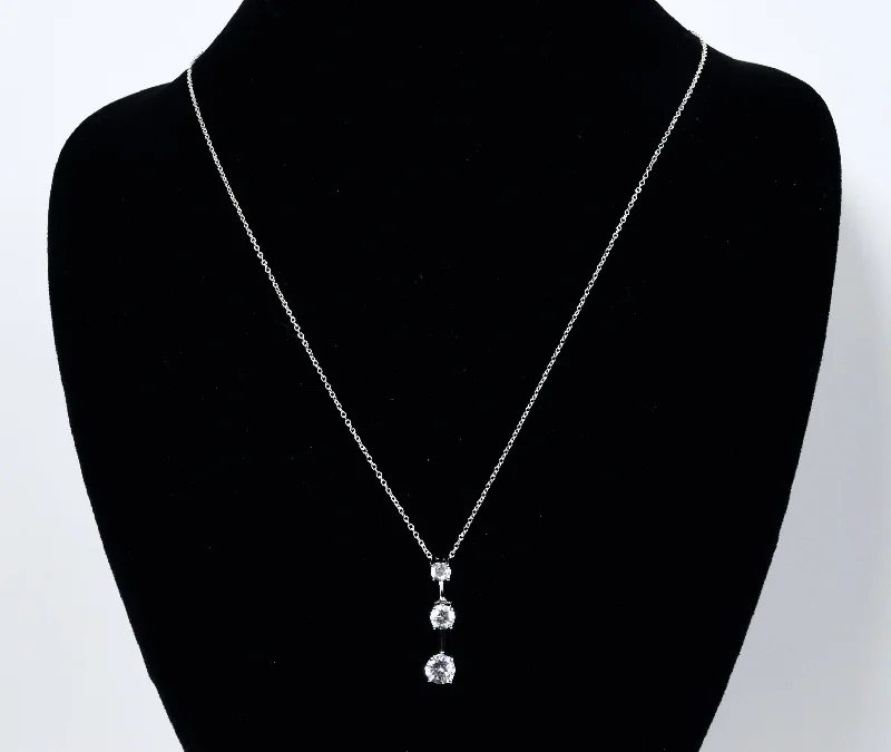 Ladies Necklaces with Cyan Euclase-Articulated Graduated Crystal Drop Pendant on Sterling Silver Chain Necklace - 19"