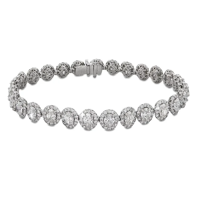 Ladies Bracelets for Festive Shine-18KT White Gold 9.25 CTW Oval Halo Diamond Bracelet