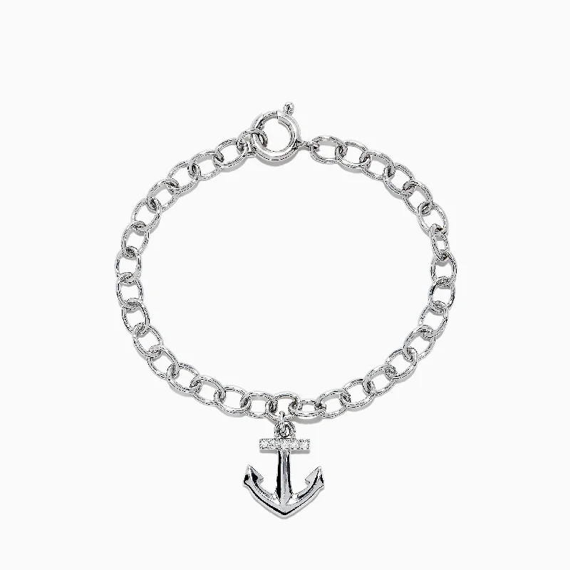 Ladies Bracelets Fine Shine-Seaside Sterling Silver Diamond Anchor Charm Bracelet, 0.05 TCW