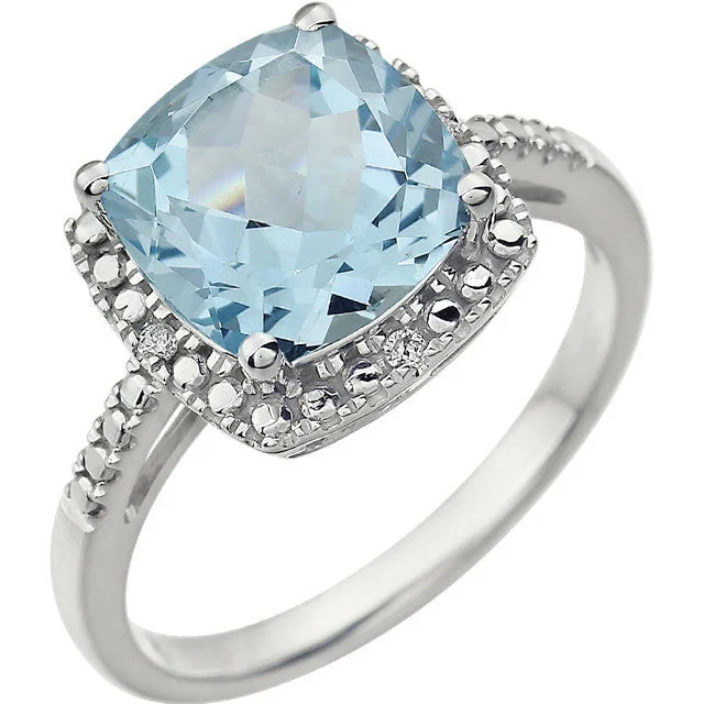 Ladies energy surge rings -14k White Gold 9mm Cushion Cut Sky Blue Topaz & Diamond Halo-Style Ring