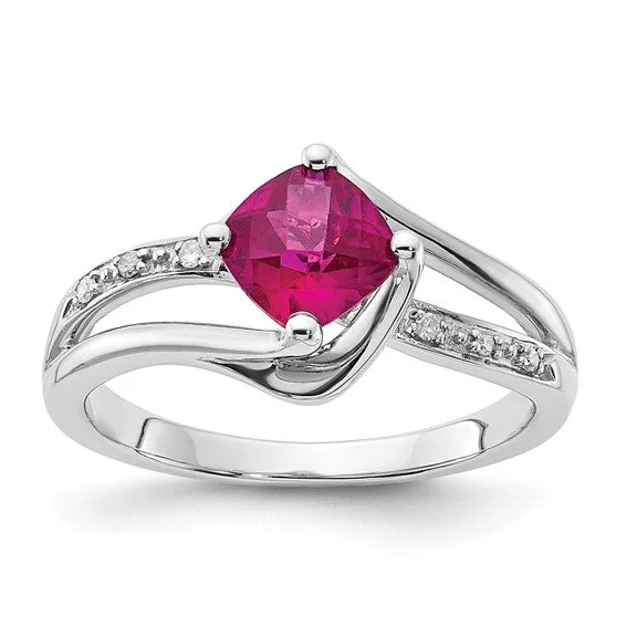 Ladies canine loyalty rings -10k White Gold Created Ruby and Diamond Ring