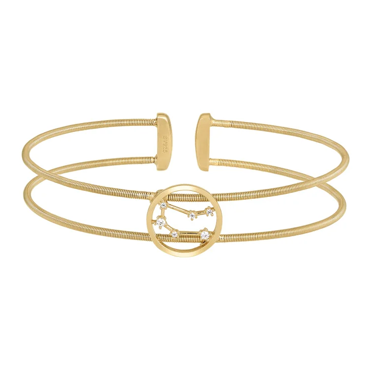 Ladies Bracelets Fresh Spark-Gold Finish Sterling Silver Cable Cuff Constellation Bracelet with Simulated Diamonds - Gemini