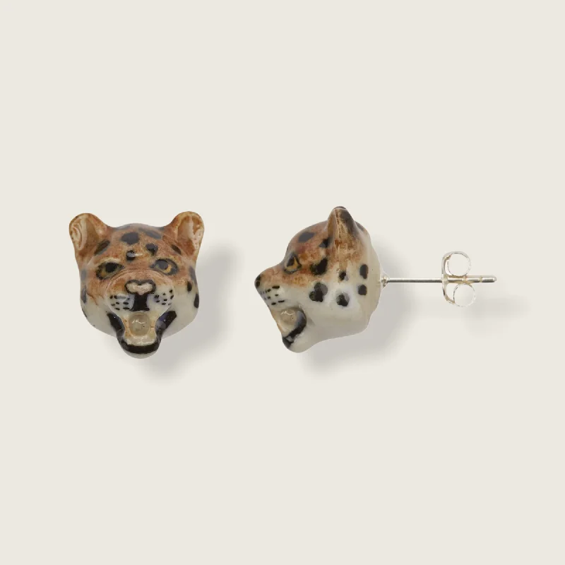 Ladies tactile texture earrings -Roaring Leopard Stud Earrings Porcelaine by AndMary