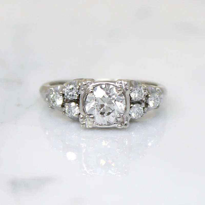 Retro flair engagement rings -Romantic White Gold Engagement Ring with Old Mine Cut Diamond