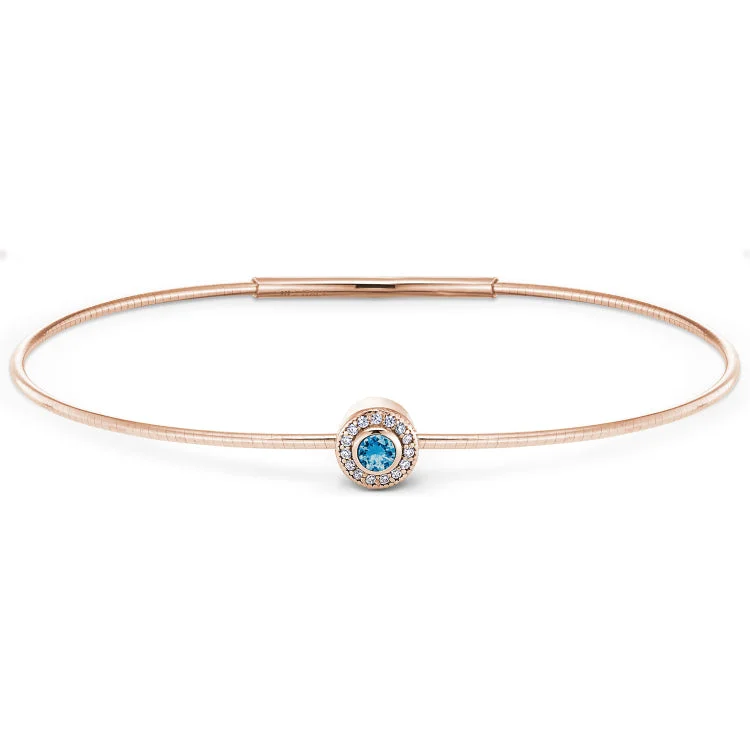 Ladies Bracelets for Teacher Shine-Rose Gold Finish Finish Sterling Silver Round Simulated Blue Topaz Birth Gem Bracelet with Simulated Diamonds