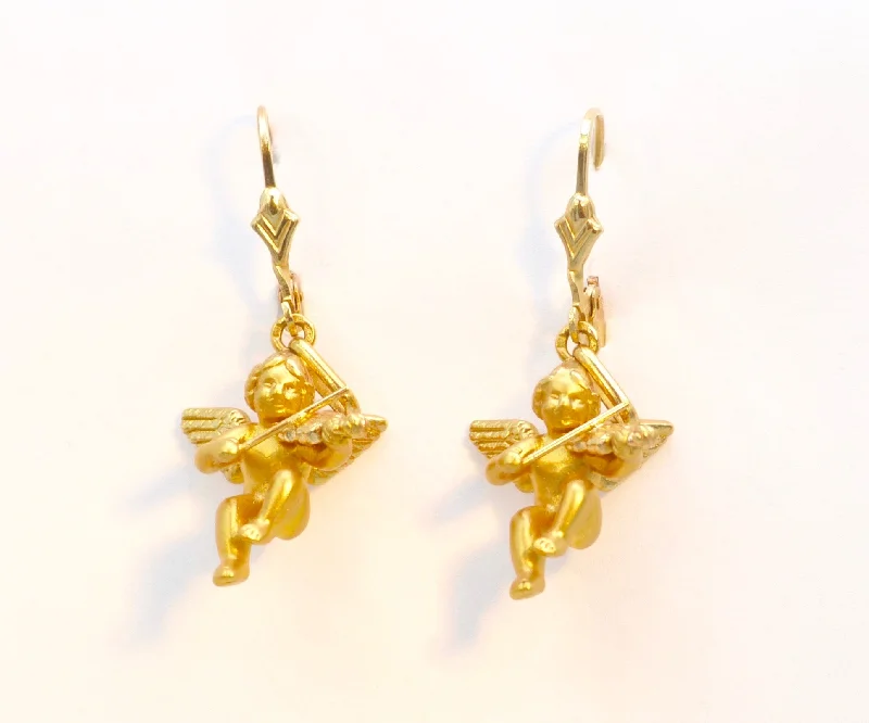 Ladies satin sheen earrings -Cupid Earrings in 18K Yellow Gold Designed by Charles Garnier