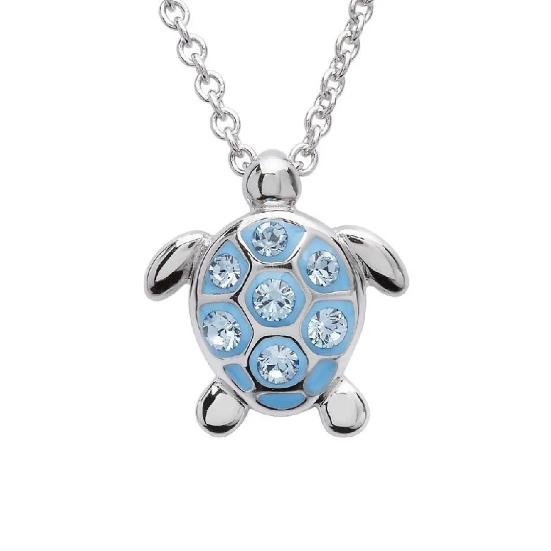 Ladies Necklaces with Yellow Herderite-Ocean : Sea Turtle Necklace With Aqua Crystals – Small Size