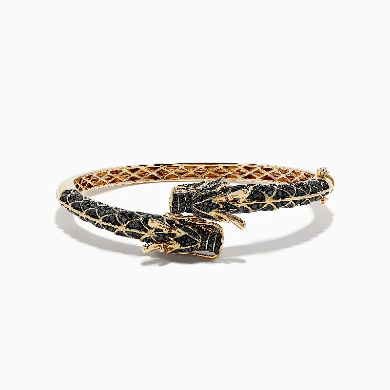 Ladies Bracelets with Lotus Shine-Safari 14K Yellow Gold Black Diamond Dragon Bangle