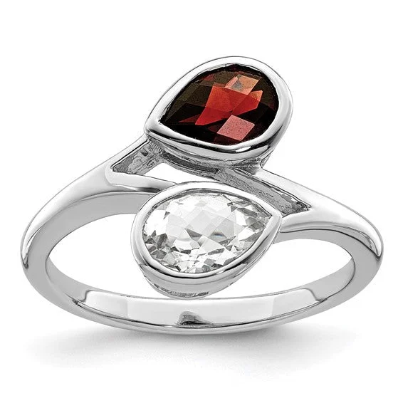 Ladies serene touch rings -Sterling Silver Pear Shape Garnet and White Topaz Ring