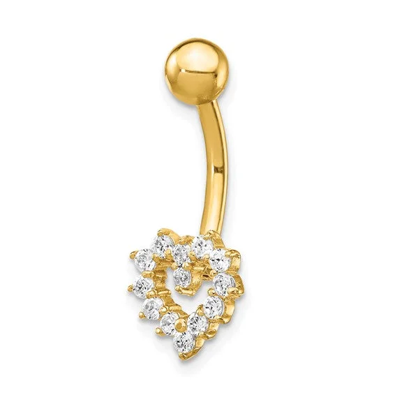 Ladies tactile texture rings -14k Gold 14 Gauge CZ Heart Belly Ring