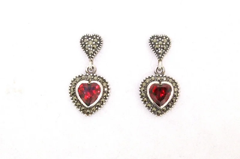 Ladies fragile thin earrings -Heart Earrings Silver Marcasite