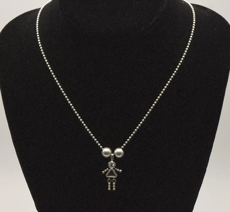 Ladies Necklaces with Lotus Glow-Vintage Sterling Silver Stick Figure Girl Pendant on Sterling Silver Chain Necklace - 18"