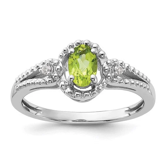 Ladies romantic heart rings -Sterling Silver Peridot And Diamond Beaded Swirl Ring