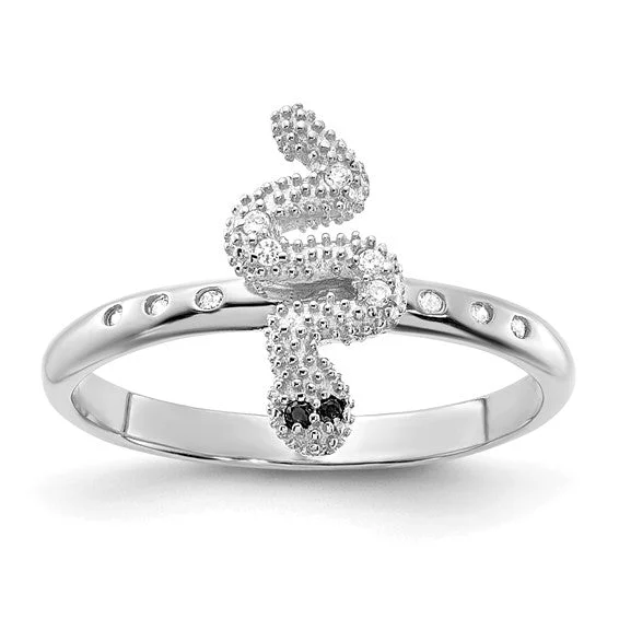 Ladies moonlit shimmer rings -Sterling Silver Black And White CZ Snake Ring