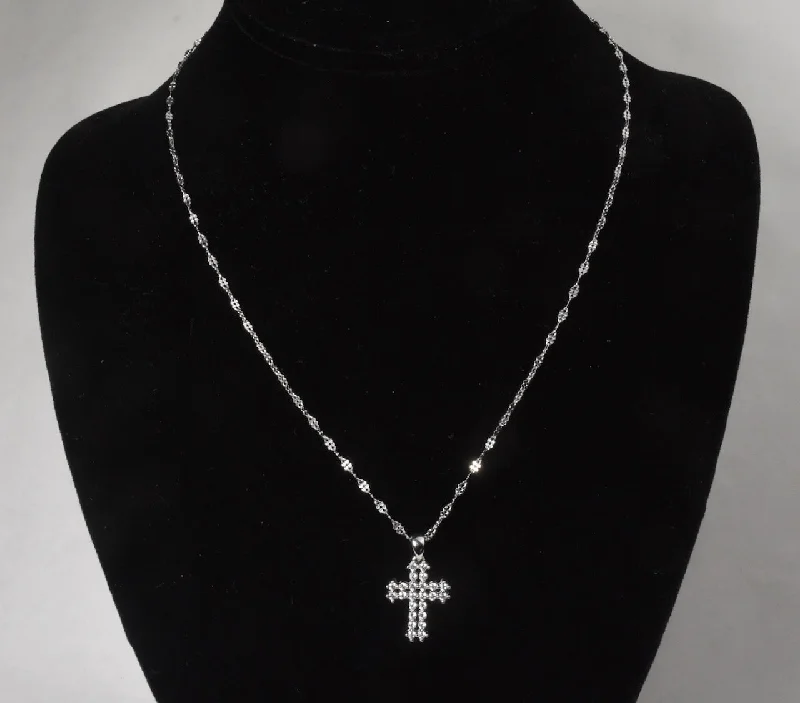 Ladies Necklaces for Summer Spark-Sterling Silver Cubic Zirconia Crucifix Pendant on Milor Sterling Silver Twisted Rope Link Chain Necklace