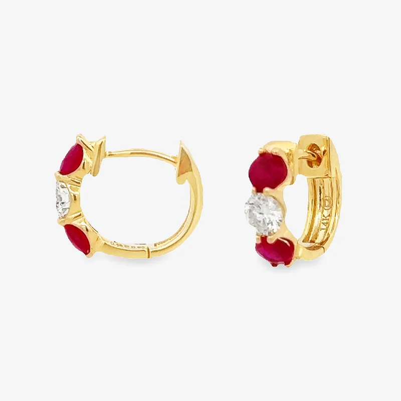 Ladies feline grace earrings -Ruby & Diamond Mini Huggie Earrings